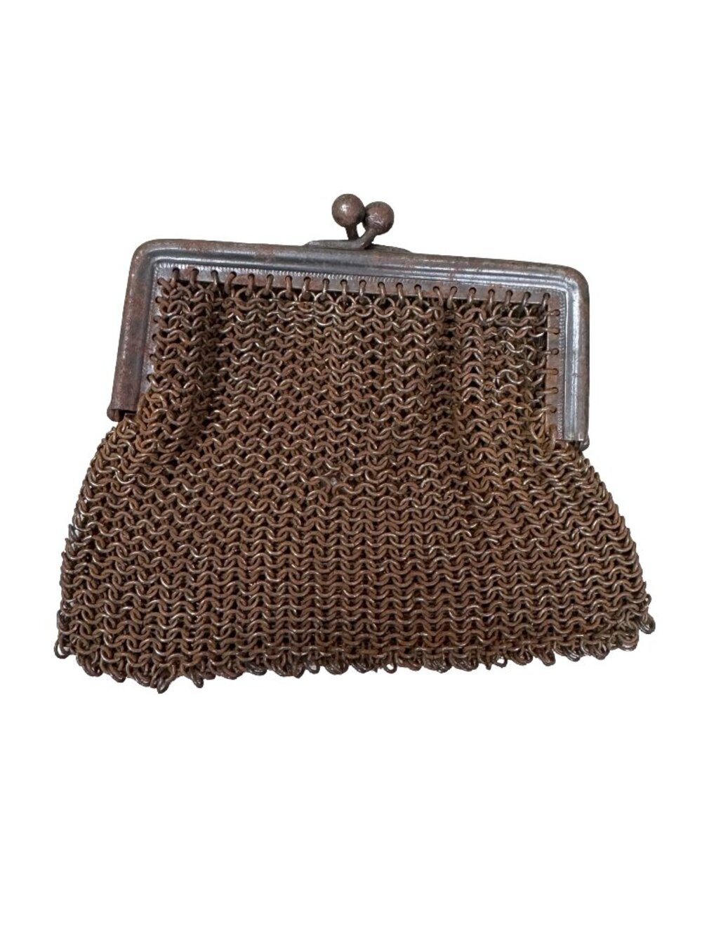 Vintage Chainmail Chatelaine Coin Purse With Metal Frame & Clasp 3"x2.75" RUSTED
